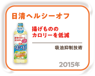 2015年 揚げもののカロリーを低減「日清ヘルシーオフ」（吸油抑制技術）