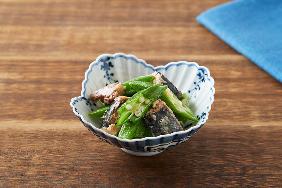 レンジで簡単！ごま油香るソテー　サバ×オクラ