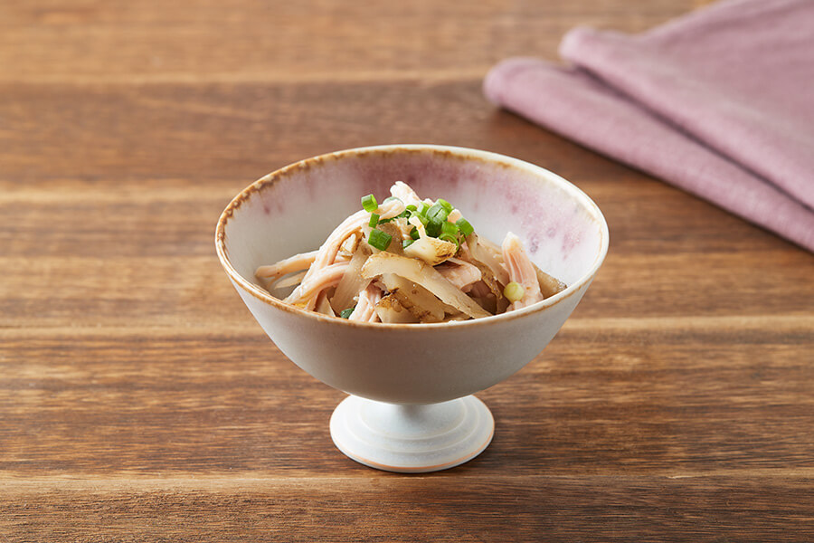 レンジで簡単！ごま油香るソテー　サラダチキン×ごぼう